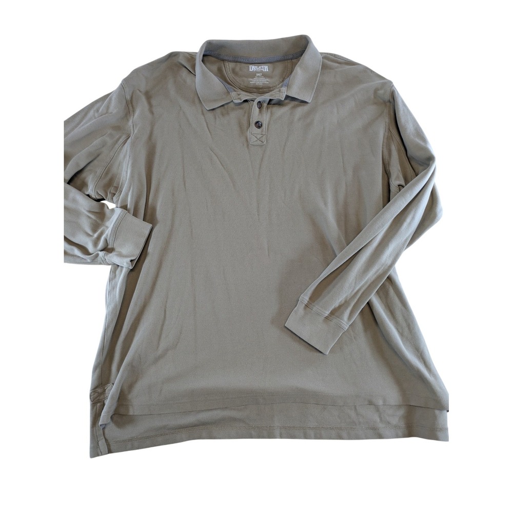 Duluth Trading Co Mens 3XLT Long Sleeve Polo Shirt Olive Green 100% Cotton Pique